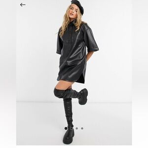 Topshop Black Faux Leather Shirt Dress